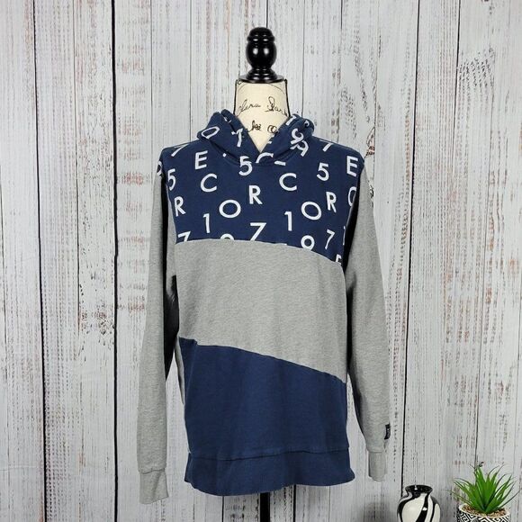 CORE By Jack & Jones Blue & Grey Color Block Large Casual Cozy Hooded Sweatshirt - Picture 1 of 9